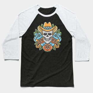 Cowboy Skull Floral tattoo Baseball T-Shirt